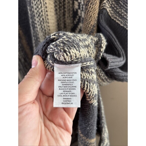 Wild Pearl Women’s M/L Brown Striped Poncho Sweater Sleeves Cozy Fall - Picture 6 of 6